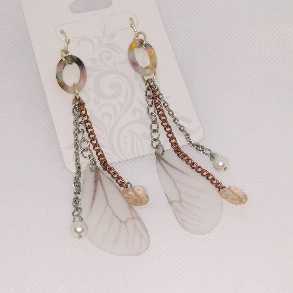 One of a kind butterfly wing dangle earrings